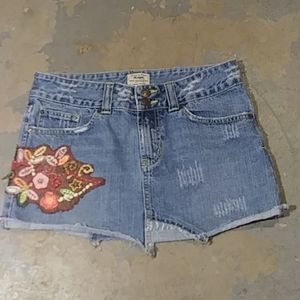 Xdye embroidered mini jean skirt